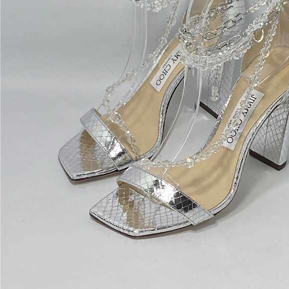 Jimmy Choo Neena Croc-Embossed Metallic Leather Embellished Sandals size 36 - Picture 6 of 12